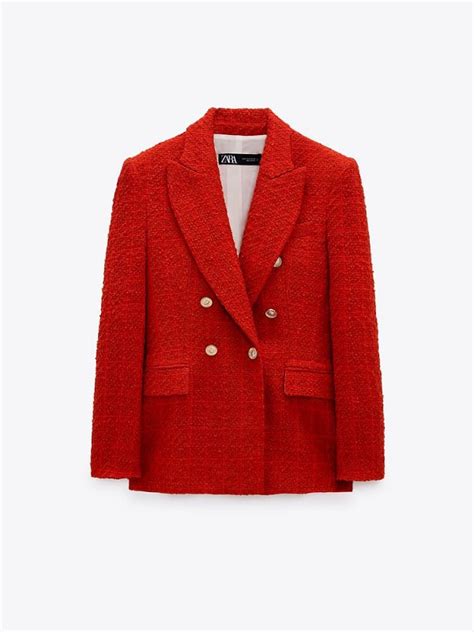 zara red tweed blazer